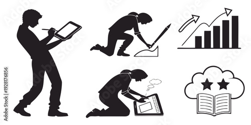 Illustrations of people engaged in various activities and concepts Vector