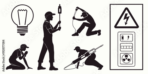 Illustrations of electrical safety measures and hazards Vector