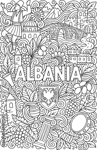 Albania hand drawn vector illustration doodle art line art coloring page for kids