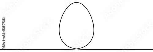 Single continuous black line forming an egg-shaped loop on a horizontal path in a minimalist, abstract, and modern graphic illustration style for conceptual design