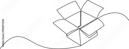 WebMinimalist Single Line Drawing of Open Cardboard Box