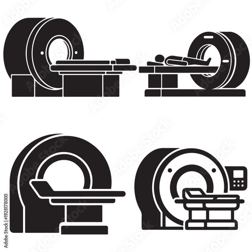 Modern MRI machine scanner vector illustration for medical diagnostics and hospital imaging.