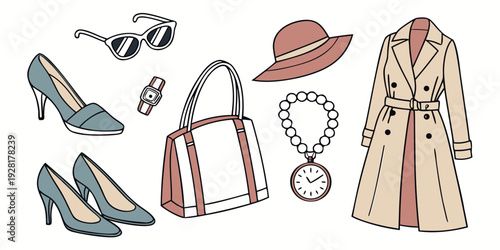 A vibrant illustration showcasing a variety of stylish accessories and fashion items. Vector