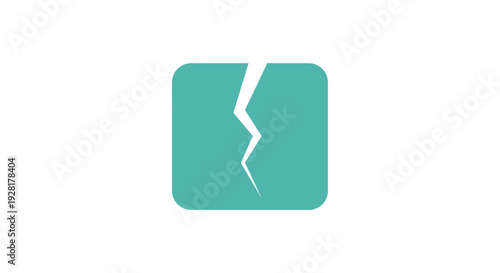 Teal Square Icon with Cracked Design Element.