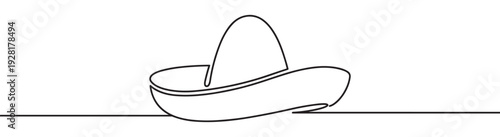 Traditional sombrero hat drawn with a single continuous line in a minimalist, modern style, representing cultural heritage and festive celebration in a simple sketch