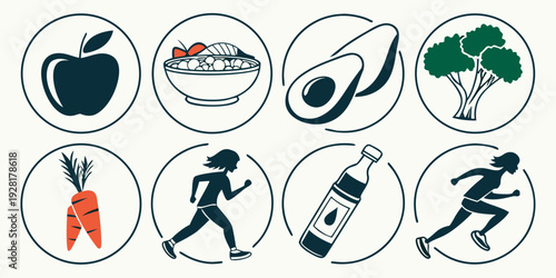Assorted icons representing various activities and objects in a circular arrangement Vector