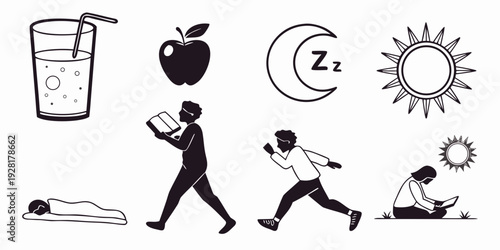 A person engaging in various activities to maintain a healthy lifestyle. Vector