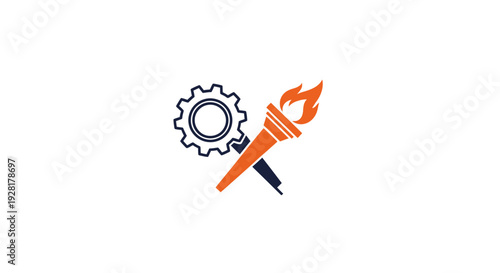 Torch with flame and gear icon.