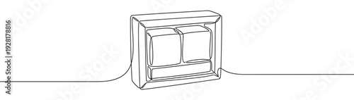 Double light switch drawn in a continuous single line art style, a minimalist black and white illustration of an electrical fixture for home interior design and energy concepts