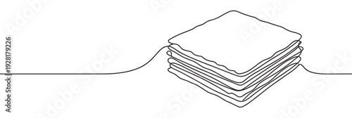 Stack of folded towels drawn in a continuous single line style, showcasing a minimalist and clean aesthetic for household or hospitality concepts in a simple vector illustration
