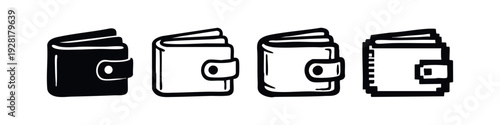 Diverse wallet icons including pixel art and hand-drawn styles, depicting financial management.