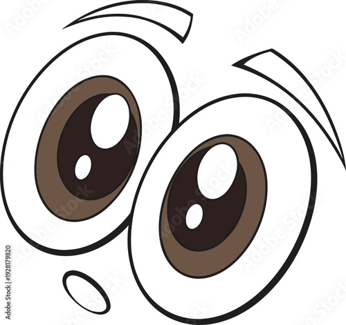   
Cartoon expressive eyes vector with large pupils, brown irises, and surprised playful design for emotive communication