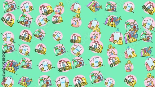 Array of financial related icons on a green background. Suitable for finance websites, presentations, and marketing materials with a modern look.