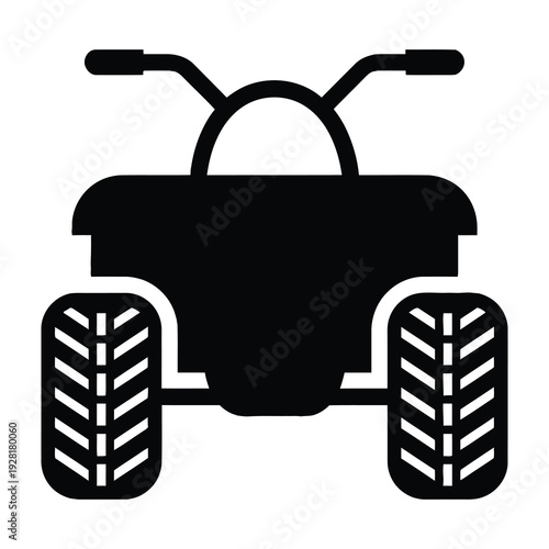 Black quad bike icon with large tires and sturdy frame in front view