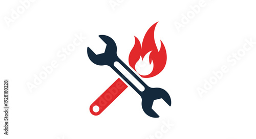 Wrench and flame icon symbol.