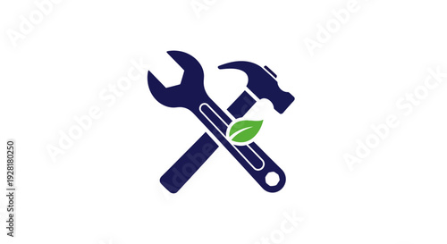 Wrench and Hammer Crossed with Leaf.