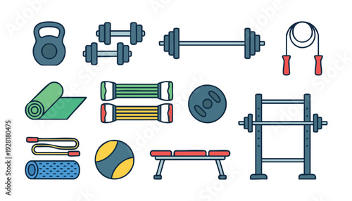 set of fitness equipment icons