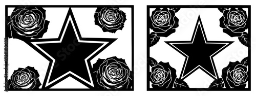 Two decorative rectangular frames featuring central stars and rose flower ornaments in the corners
