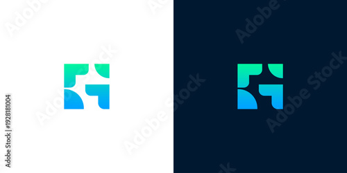 Modern and dynamic abstract square logo design featuring a vibrant blue-green gradient, ideal for innovative digital businesses and technology branding seeking a sleek visual identity