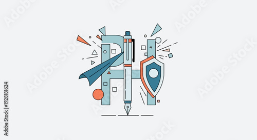 Abstract Geometric Shapes and a Pen Representing Creativity and Protection