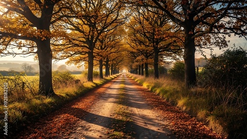 Wallpaper Mural Scenic Autumn Road Lined with Golden Trees and Falling Leaves. Torontodigital.ca