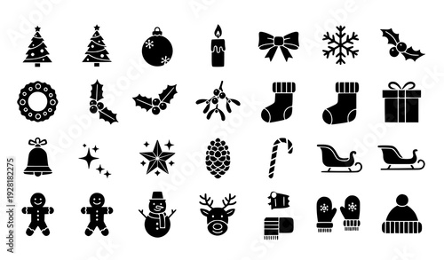 Minimal Black Winter Holiday and Festive Icons