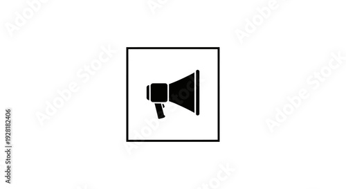 Black Megaphone Icon in Square Frame.