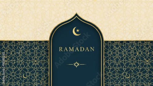 Elegant Ramadan Illustration Featuring Crescent Moon and Stars in a Luxurious Archway Design with 79 VR Inspiration