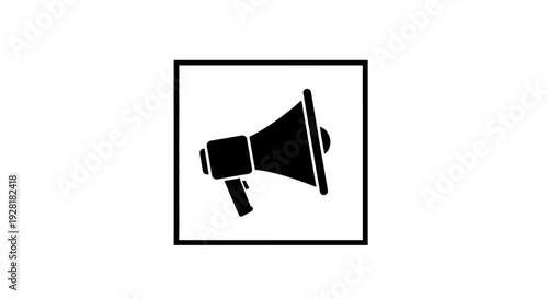 Black Megaphone Icon in Square Frame.