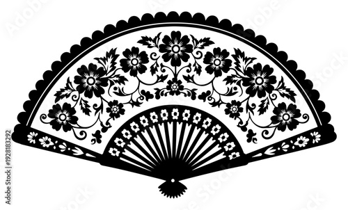 Decorative hand fan with intricate floral patterns in traditional lace style