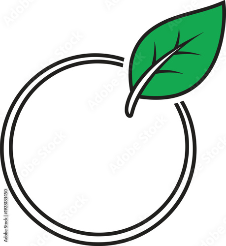 Simple illustration of a green leaf attached to a circular 