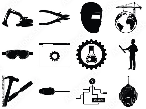Set of Engineering Construction and Industrial on White Background
