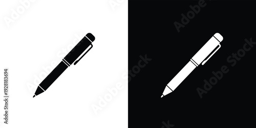 Black and white ballpoint pens on split background black pen white pen
