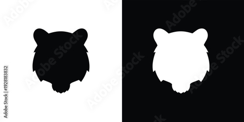 Black and white bear head silhouettes on split background