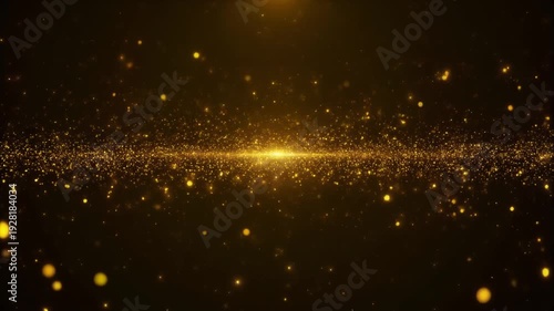 A vast expanse of golden shimmering particles and bokeh lights creating a celebratory and abstract background with a central bright glow