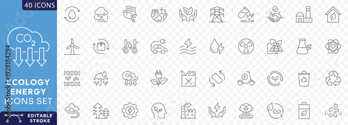 Ecology energy icon set. Containing renewable energy, ecology, green electricity, Etc. Fully Editable. Vector illustration.