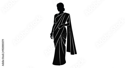 A striking black silhouette depicts a woman gracefully draped in a traditional sari showcasing cultural elegance silhouette high quality professional detailed