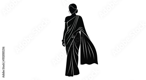 A striking black silhouette depicts a woman elegantly draped in a traditional sari showcasing cultural beauty silhouette high quality professional detailed