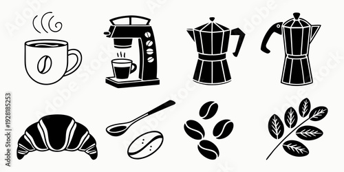 A delightful assortment of coffee brewing equipment and pastries on a table Vector