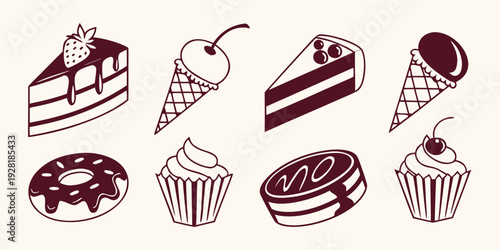 An assortment of delicious desserts including cakes, pies, and pastries Vector