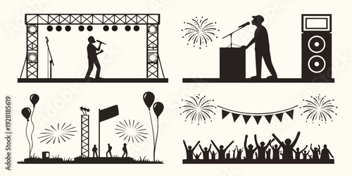 Illustrations of people performing various activities and playing musical instruments Vector