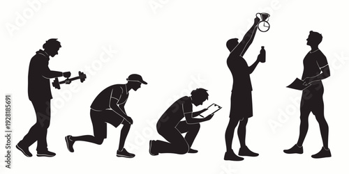 Illustration of people exercising with different types of equipment Vector