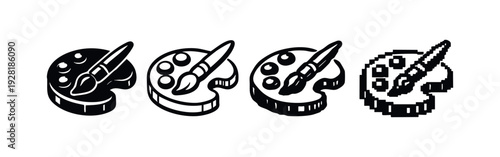 Isometric Artist Palette and Paintbrush Icons Set