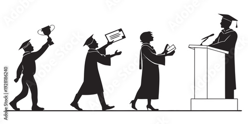 Graduates celebrating their academic achievements with diplomas in hand Vector