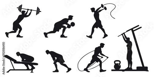 Illustrations of various exercise movements and activities Vector