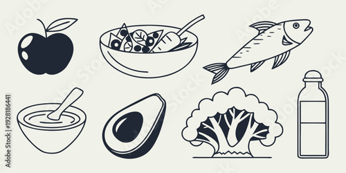 A colorful array of healthy foods including fruits, vegetables, and dairy products Vector