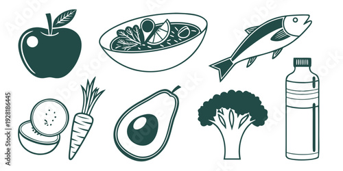 A vibrant assortment of fresh fruits and vegetables for a healthy diet Vector