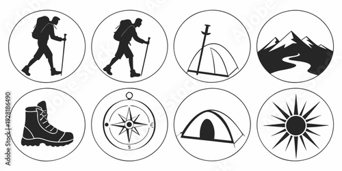Essential camping and hiking gear for outdoor adventures and survival Vector