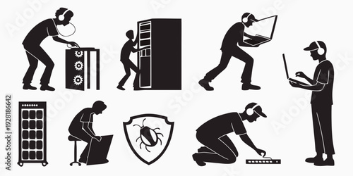 Illustration of people performing various activities and tasks Vector