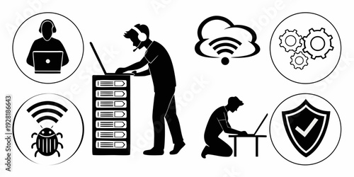 Cybersecurity measures to protect against various digital threats and vulnerabilities Vector